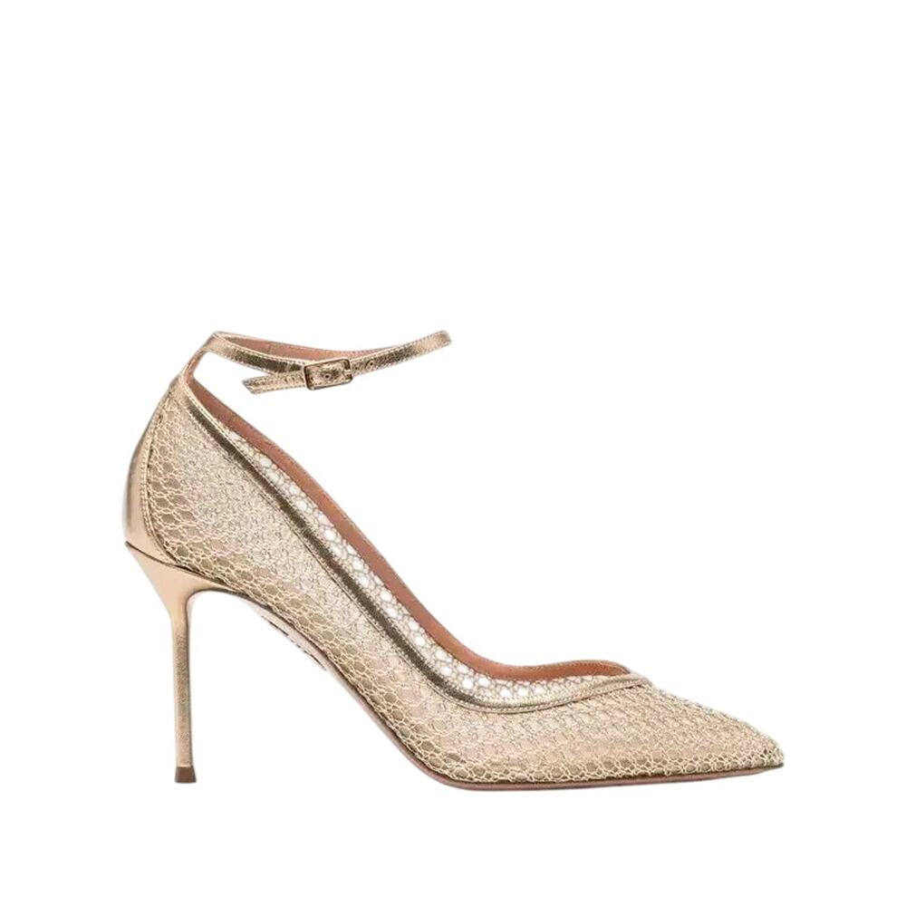 Aquazzura NIB Asha 85mm Mesh Pumps in Light Gold Size 38